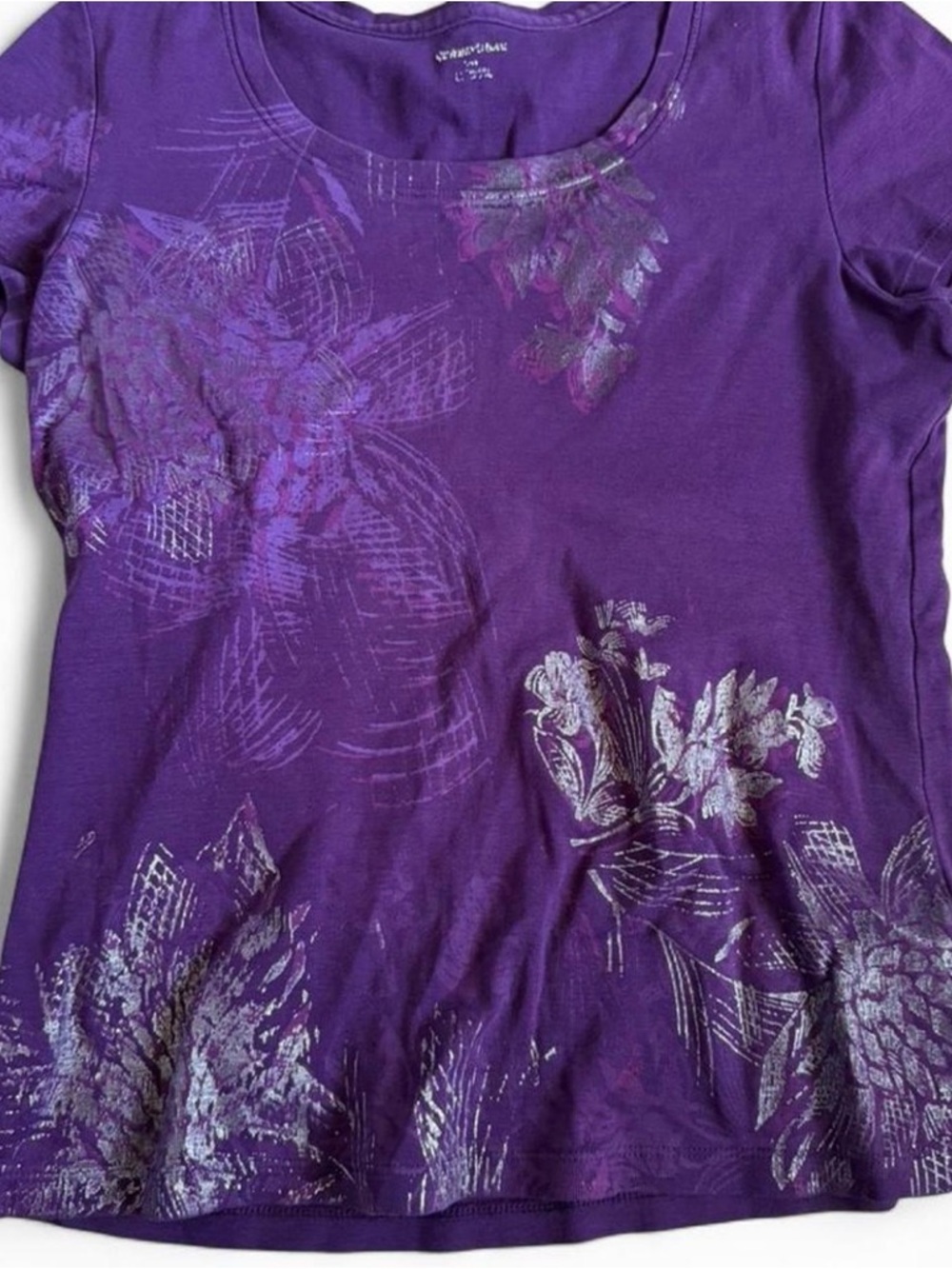 St. John's Bay Purple Floral Short Sleeve Tee